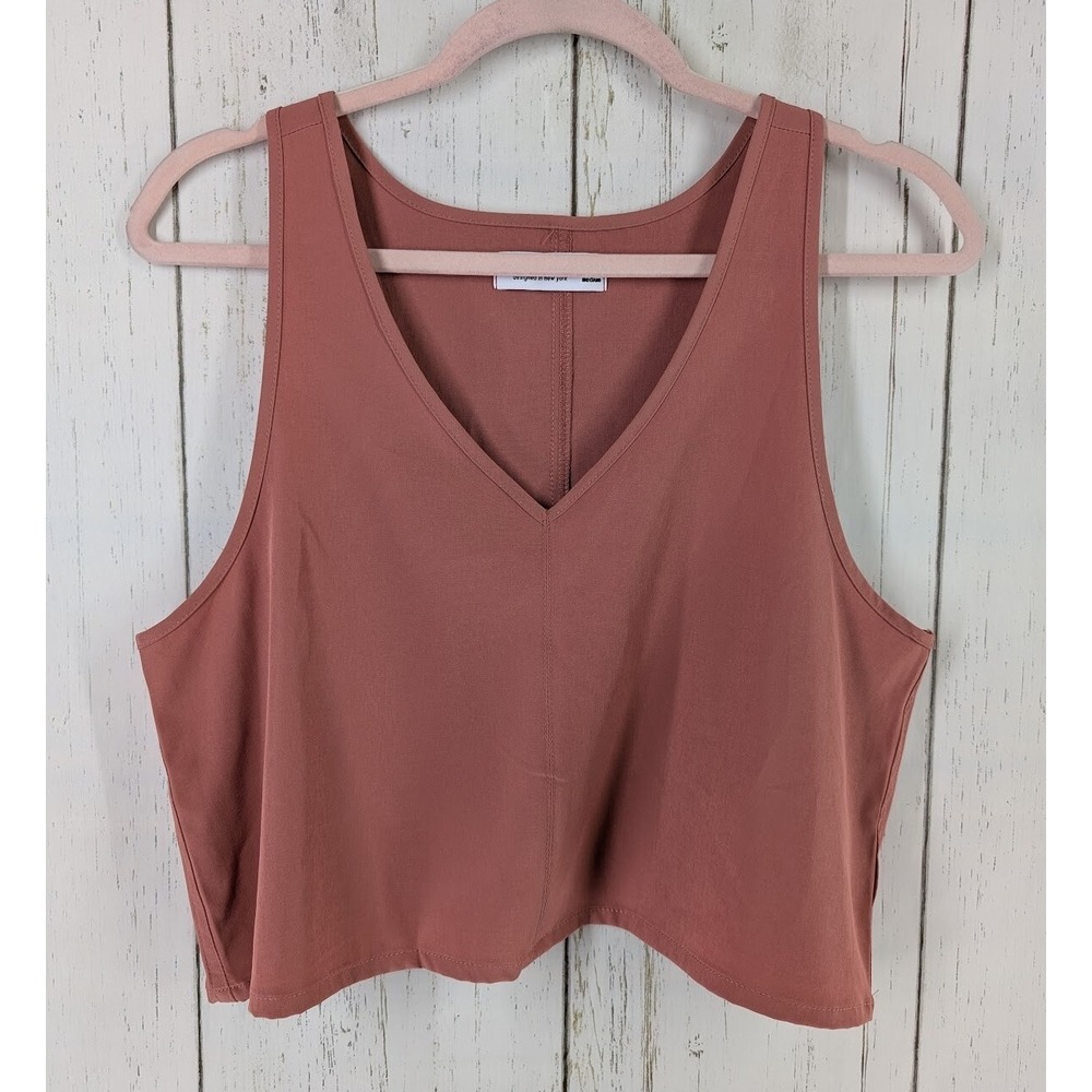 Vanilla Star Size Medium Womens Orange V Neck Sleeveless‎ Cropped Tank Top